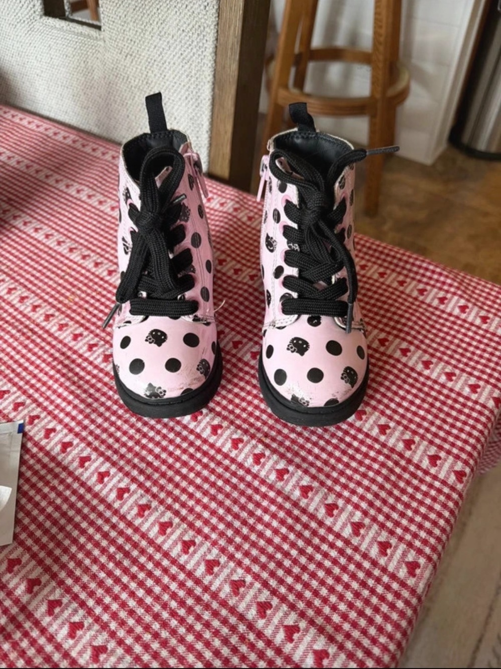 Hello Kitty Pink Polka Dot Lace Boots with Black Accents